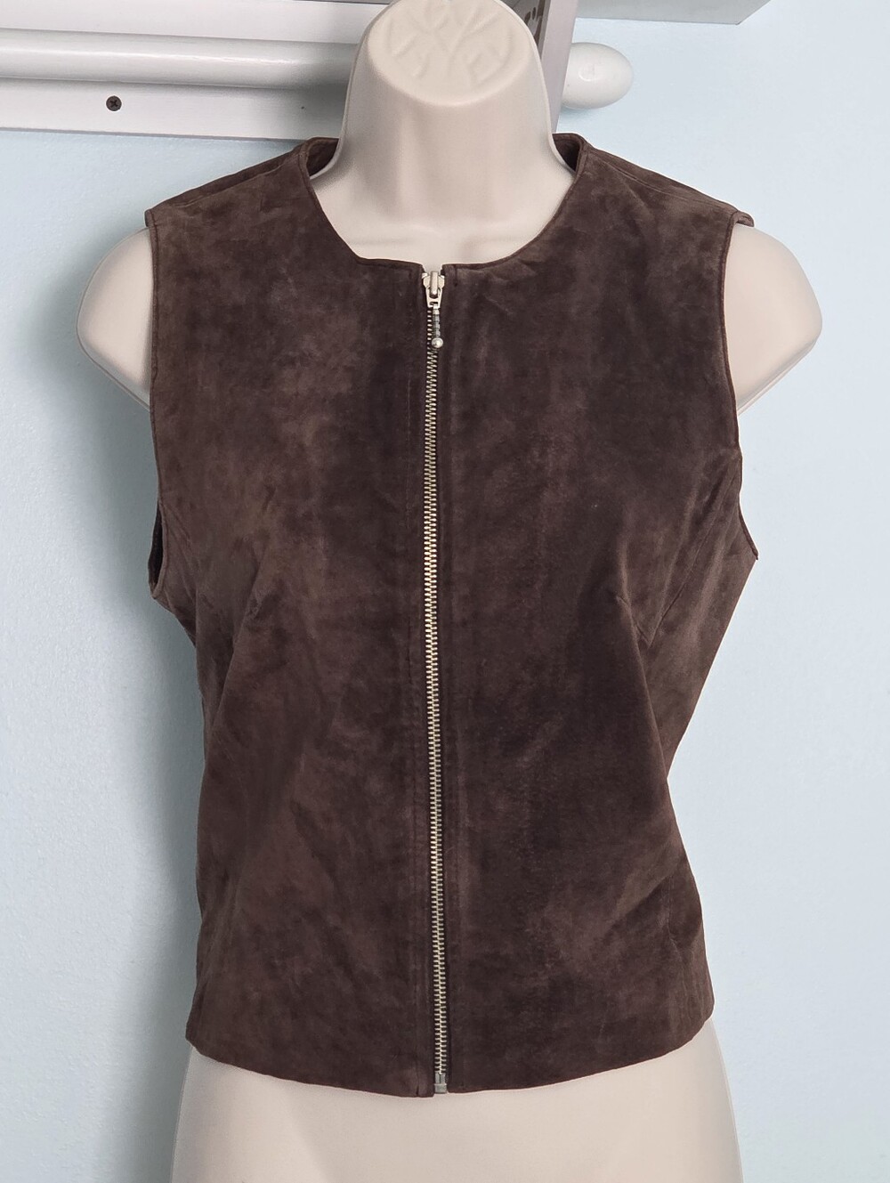 Vtg Mixit Brown Suede Sleeveless Zip Front Vest